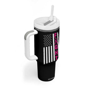 Breast Cancer Awareness Tumbler With Handle Christian Gift Pink Ribbon USA Flag Pray Fight Believe TB10 Print Your Wear