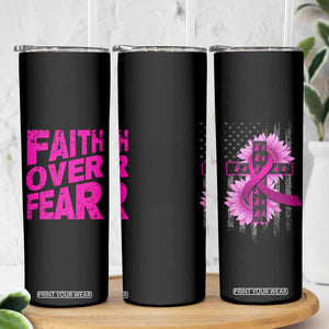 Breast Cancer Awareness Skinny Tumbler Christian Gift Pink Ribbon USA Flag Sunflower Faith Over Fear TB10 Print Your Wear