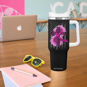 Breast Cancer Awareness Tumbler With Handle Christian Gift Pink Ribbon USA Flag Sunflower Faith Over Fear TB10 Print Your Wear