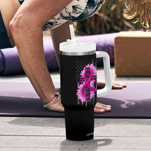 Breast Cancer Awareness Tumbler With Handle Christian Gift Pink Ribbon USA Flag Sunflower Faith Over Fear TB10 Print Your Wear