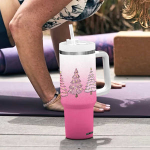 Pink Christmas Tumbler With Handle Xmas Trees Pinkmas Gift For Her TB10 Print Your Wear