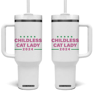 Harris 2024 Tumbler With Handle Childless Cat Lady, Ladies for Kamala TB10 One Size: 40 oz White Print Your Wear