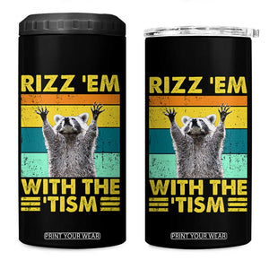 Rizz Em With The Tism Raccoon 4 in 1 Can Cooler Tumbler Retro Silly Trash Panda Autism Meme Autistic ASD TB10 One Size: 16 oz Black Print Your Wear