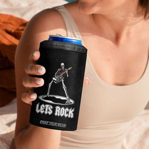 Skeleton Guitar Guy 4 in 1 Can Cooler Tumbler Let's Rock And Roll Band Rock On Vintage Rocker Funny Halloween Gifts TB10 Print Your Wear