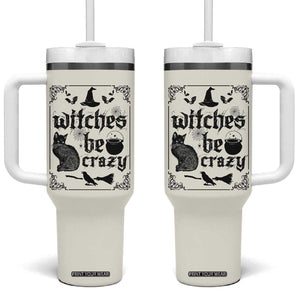 Witch Halloween Iced Coffee Tumbler With Handle Funny Witches Be Crazy Black Cat Witchy Vibes Witchcraft TB10 One Size: 40 oz Beige Print Your Wear
