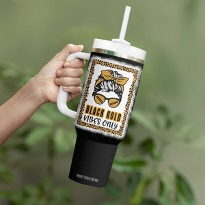 Leopard Football Tumbler With Handle Black Gold Vibes Only Football Girl Women Kids TB10 Print Your Wear