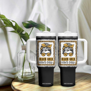 Leopard Football Tumbler With Handle Black Gold Vibes Only Football Girl Women Kids TB10 Print Your Wear