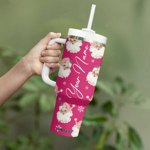 Personalized Christmas Tumbler With Handle Custom Name Pink Santa Claus Retro Xmas Gifts TB10 Print Your Wear