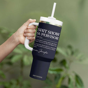 Personalized Boss Gifts Tumbler With Handle Custom Name Shit Show Supervisor Gift for Boss Team Manger Director Navy TB10 Print Your Wear