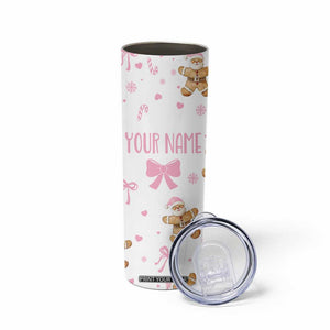Personalized Christmas Skinny Tumbler Custom Name Coquette Pink Bow Gingerbread Man TB10 Print Your Wear