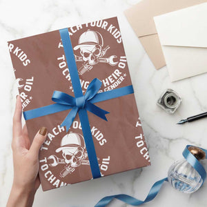 Teach Your Kids To Change Their Oil Not Their Gender Wrapping Paper Roll Funny Mechanic Dad Political Satire Humor TS14 Mocha Print Your Wear
