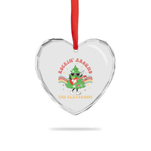 Teacher Christmas Heart Crystal Glass Ornament Rockin' Around The Classroom Groovy Xmas Tree TS02 Print Your Wear