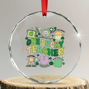 Teachers St Patrick's Day Crystal Glass Ornament One Lucky Teacher Retro Groovy TS02 Transparent Glass 3'' Circle Print Your Wear