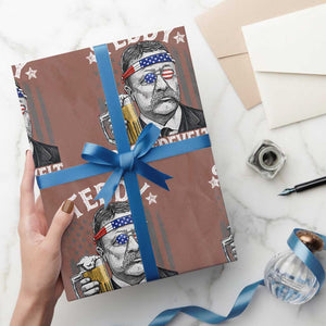 Teddy Boozedevelt Theodore Roosevelt 4th of July Wrapping Paper Roll Funny Beer Drinking Vintage American Flag