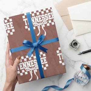 Tennessee Fan Wrapping Paper Roll TN State Sport Coquette Bow Checkered Design Game Day TS11 Mocha Print Your Wear