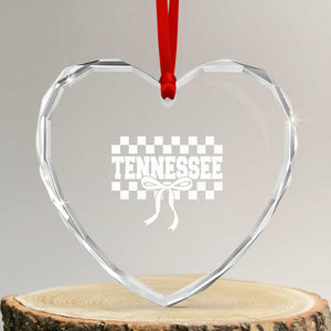 Tennessee Fan Heart Crystal Glass Ornament TN State Sport Coquette Bow Checkered Design Game Day TS11 Transparent Glass 3'' Heart Print Your Wear