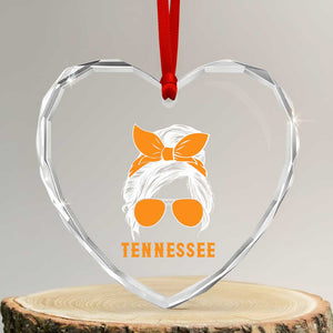 Tennessee Fan Heart Crystal Glass Ornament Volunteers College Football Lover Game Day Messy Bun TS10 Transparent Glass 3'' Heart Print Your Wear