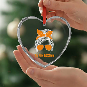 Tennessee Fan Heart Crystal Glass Ornament Volunteers College Football Lover Game Day Messy Bun TS10 Print Your Wear