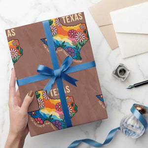 Texas Floral Boho Wrapping Paper Roll For the Love of the Texas Hill Country Southern Pride TS02 Mocha Print Your Wear