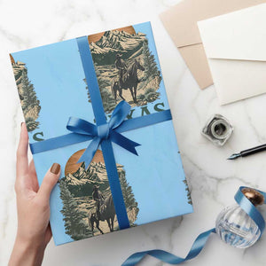 Texas Western Cowboy Life Wrapping Paper Roll Vintage Horse Riding Graphic TS12 Light Blue Print Your Wear