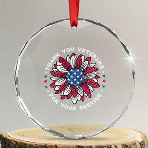Thank You Veterans Crystal Glass Ornament American Flag Sunflower Military Tribute TS02 Transparent Glass 3'' Circle Print Your Wear