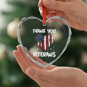 Thank You Veterans Heart Crystal Glass Ornament Patriotic Veterans Day Grunge USA Flag Heart TS10 Print Your Wear