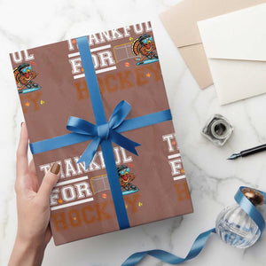 Thankful For Hockey Wrapping Paper Roll Funny Thanksgiving Ice Hockey Gift TS12 Mocha Print Your Wear