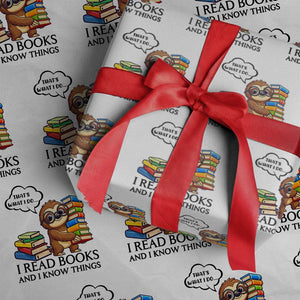 That Is What I Do I Read Books Wrapping Paper Roll Funny Sloth Book Lover TS14 White Print Your Wear