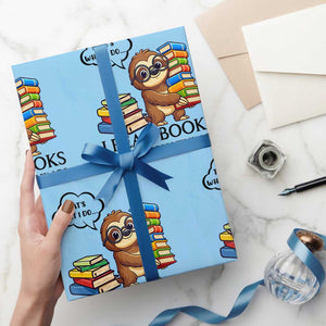 That Is What I Do I Read Books Wrapping Paper Roll Funny Sloth Book Lover TS14 Light Blue Print Your Wear