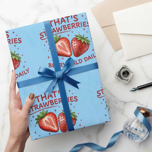 That’s Strawberries Wrapping Paper Roll Summer Fruit Festival TS14 Light Blue Print Your Wear