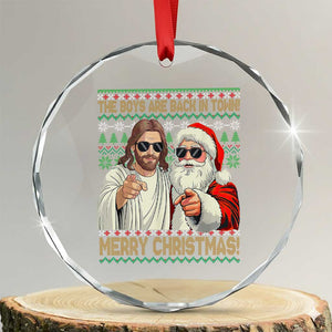 The Boys Are Back in Town Funny Christmas Crystal Glass Ornament Cool Santa and Jesus Holiday Humor TS02 Transparent Glass 3'' Circle Print Your Wear