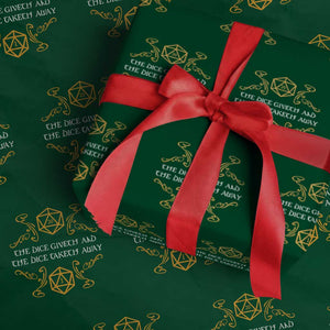 The Dice Giveth and the Dice Taketh Away RPG Quote Wrapping Paper Roll Classic Tabletop Dice Humor Fantasy Roleplay Fans TS02 Green Print Your Wear