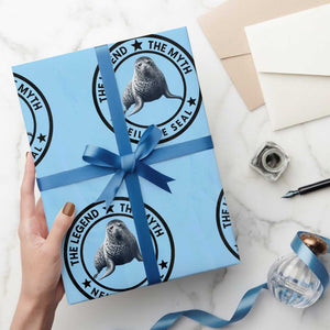 The Legend The Myth Neil The Seal Emblem Graphic Wrapping Paper Roll Funny Viral Southern Elephant Seal Meme TS02 Light Blue Print Your Wear