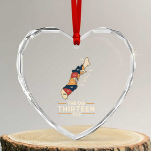 The OG Thirteen 1776 Original Colonies Map Heart Crystal Glass Ornament Funny Retro American History