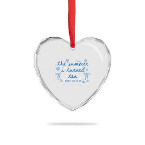 The Summer I Turned Ten Funny 10th Birthday Est 2016 Heart Crystal Glass Ornament Summer Coastal Birthday Seashell Bow