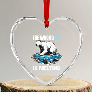 The Wrong Ice is Melting Polar Bear Heart Crystal Glass Ornament Against Ice Environmental Activist Protest TS02 Transparent Glass 3'' Heart Print Your Wear