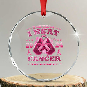 The Year I Beat Cancer Boxing Gloves Fighter Survivor Crystal Glass Ornament TS09 Transparent Glass 3'' Circle Print Your Wear