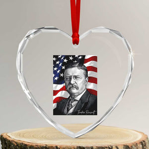 Theodore Roosevelt Patriotic American Flag President Heart Crystal Glass Ornament TS14 Transparent Glass 3'' Heart Print Your Wear