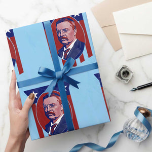 Theodore Roosevelt Patriotic American Flag Wrapping Paper Roll Big Stick Energy President TS14 Light Blue Print Your Wear