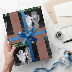 There is Motion at Your Front Door Wrapping Paper Roll Funny Golden Retriever Dog And Lion Motion Meme TS10 Mocha Print Your Wear