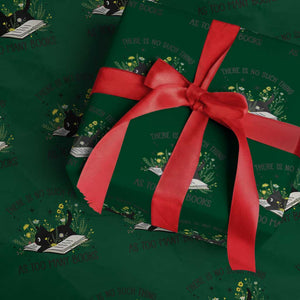 There Is No Such Thing As Too Many Books Wrapping Paper Roll Cute Kitty Reading Book TS12 Green Print Your Wear