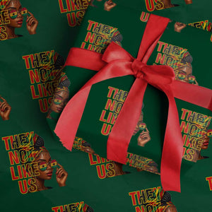 They Not Like Us Afro Queen Wrapping Paper Roll Melanin Magic Woman witth Headwrap and Sunglasses TS02 Green Print Your Wear