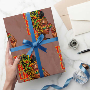 They Not Like Us Afro Queen Wrapping Paper Roll Melanin Magic Woman witth Headwrap and Sunglasses TS02 Mocha Print Your Wear