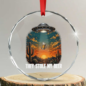 They Stole My Beer Crystal Glass Ornament Funny UFO Abducting Beer Mug Vintage Western Gift
