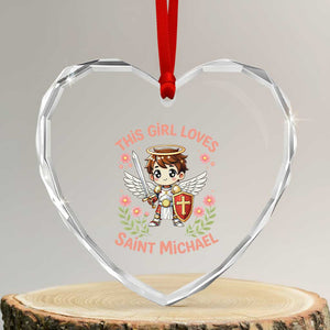 This Girl Loves Saint Michael Heart Crystal Glass Ornament Catholic Faith Gift TS12 Transparent Glass 3'' Heart Print Your Wear