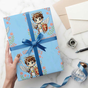 This Girl Loves Saint Michael Wrapping Paper Roll Catholic Faith Gift TS12 Light Blue Print Your Wear