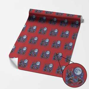 Three Crawfish Moon Wrapping Paper Roll Lobster Howling To The Moon Vintage Moon Animals TS10 Red Print Your Wear