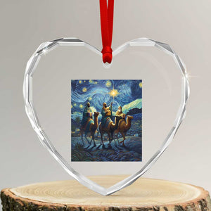 Three Kings Heart Crystal Glass Ornament Nativity Scene Starry Night Christian Christmas TS14 Transparent Glass 3'' Heart Print Your Wear