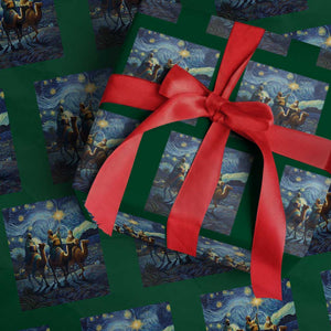 Three Kings Wrapping Paper Roll Nativity Scene Starry Night Christian Christmas TS14 Green Print Your Wear