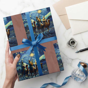 Three Kings Wrapping Paper Roll Nativity Scene Starry Night Christian Christmas TS14 Mocha Print Your Wear